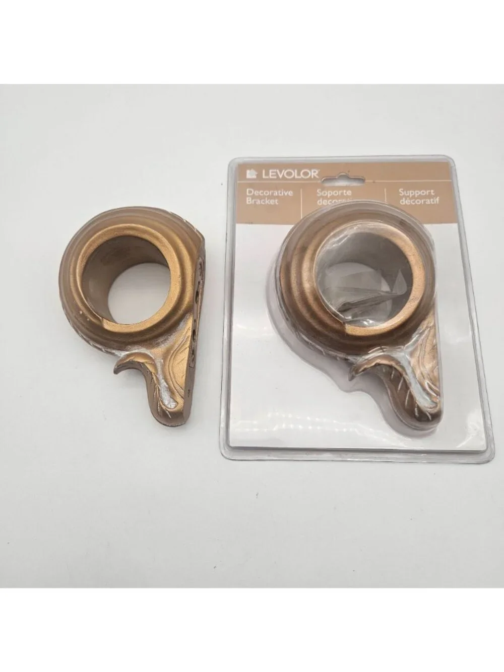 Levolor Calypso Distressed Gold Bracket Pair Swag Curtain Rod Holder